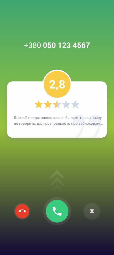 Спливаюче вікно під час вхідного дзвінка